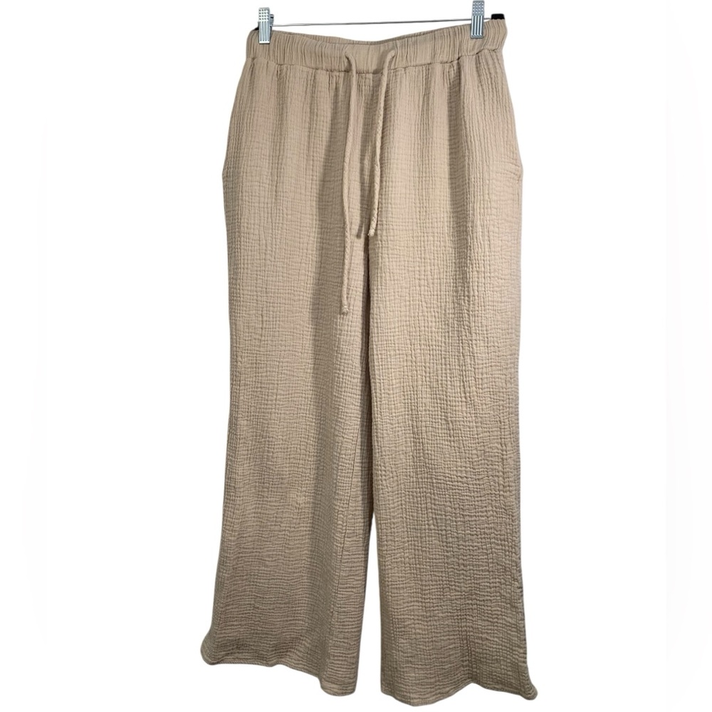 A.Ren Gauzy Cotton Beige Wide Leg Pants